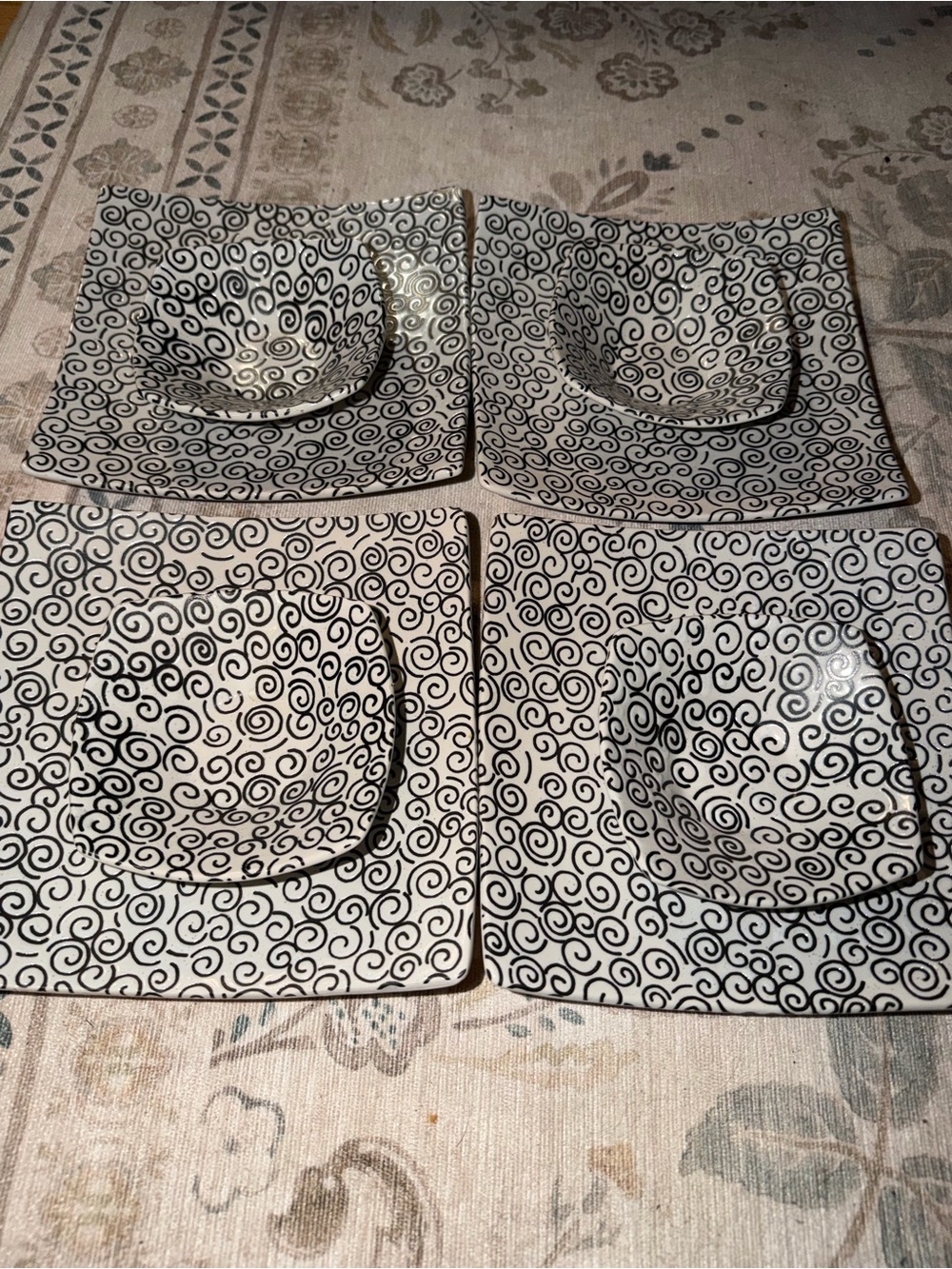 Black & White Swirl Square Serveware Set - 4-Piece